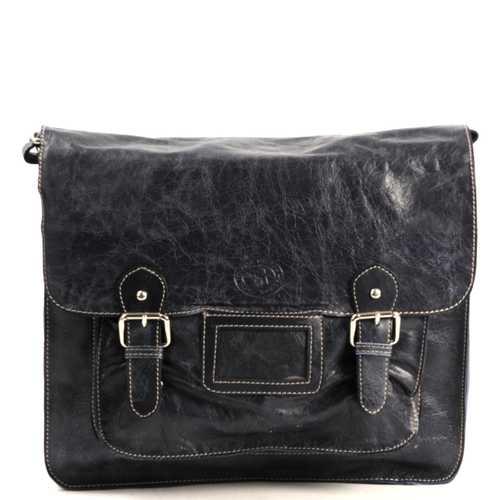 MicMac A4 Schoudertas Craquelé Navy Blue